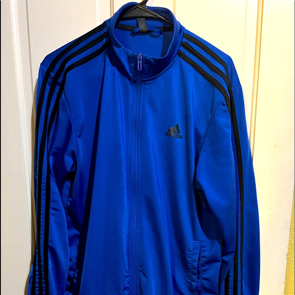 Adidas Blue With Black Stripes Medium Size Track Jacket, Barely Worn, Brand New.